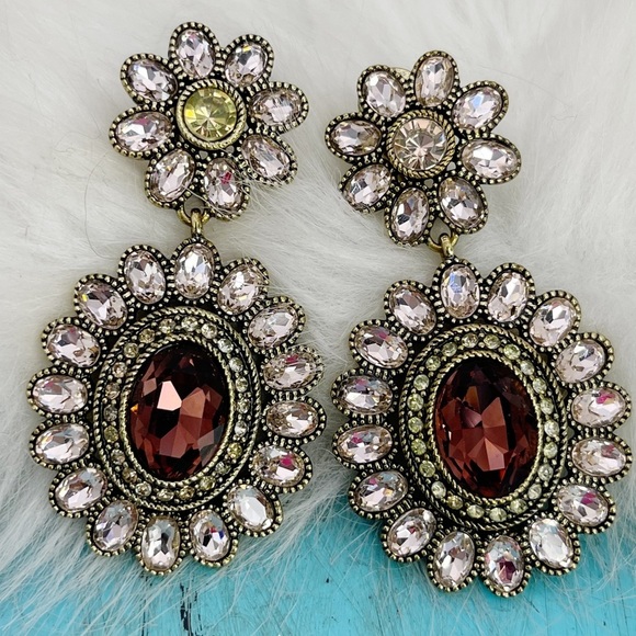 Heidi Daus Dazzling Delight Pink and Brown Floral Earrings - Picture 6 of 9